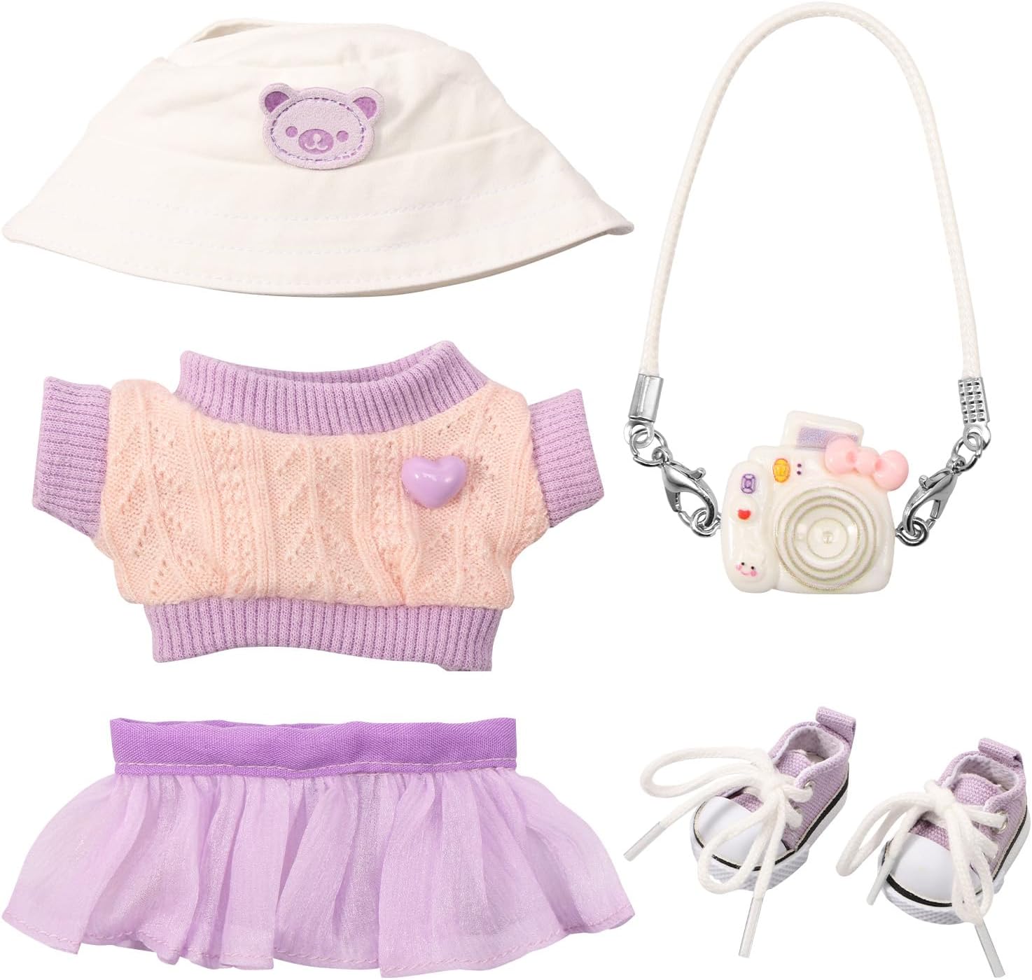 Clothes Kit for labubu, Small Clothes Set Includes hat, Sweater, Skirt,Camera Model and Shoes for Girl Boy Kid Birthday Present