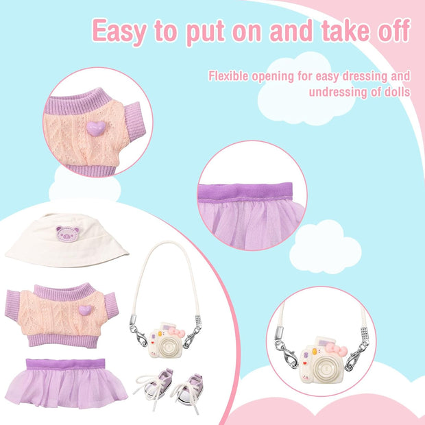 Clothes Kit for labubu, Small Clothes Set Includes hat, Sweater, Skirt,Camera Model and Shoes for Girl Boy Kid Birthday Present