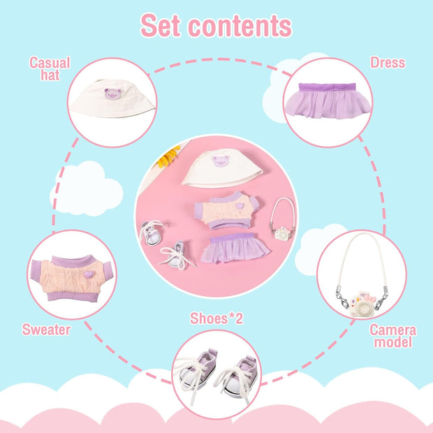 Clothes Kit for labubu, Small Clothes Set Includes hat, Sweater, Skirt,Camera Model and Shoes for Girl Boy Kid Birthday Present