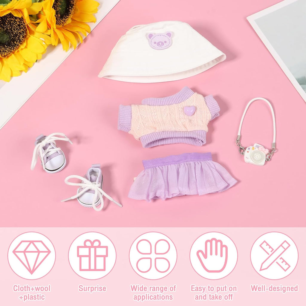 Clothes Kit for labubu, Small Clothes Set Includes hat, Sweater, Skirt,Camera Model and Shoes for Girl Boy Kid Birthday Present